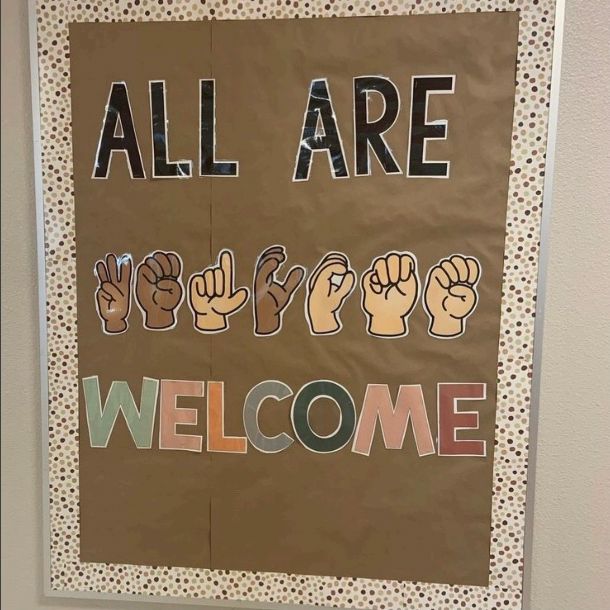 All Are Welcome Bulletin Board | ASL | Boho | Pastel | Bright Rainbow