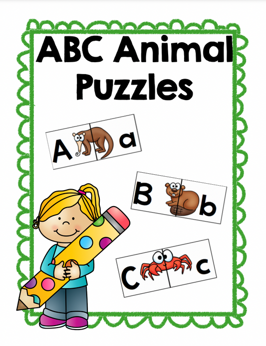 Alphabet Letter Match Puzzle | Kindergarten Literacy Centers | Animals