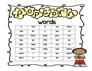 FREEBIE Kindergarten Pre-primer Popcorn Flashcards