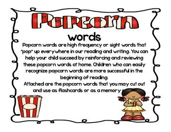 FREEBIE Kindergarten Pre-primer Popcorn Flashcards