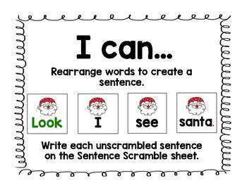 Winter Sentence Scramble | Centers | Kindergarten