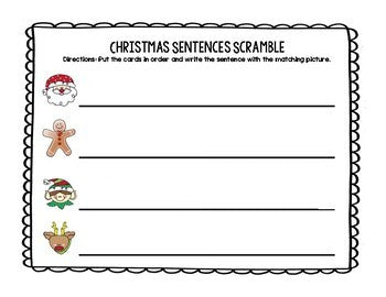 Winter Sentence Scramble | Centers | Kindergarten