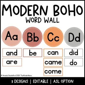 Modern BOHO Word Wall | ASL | Editable